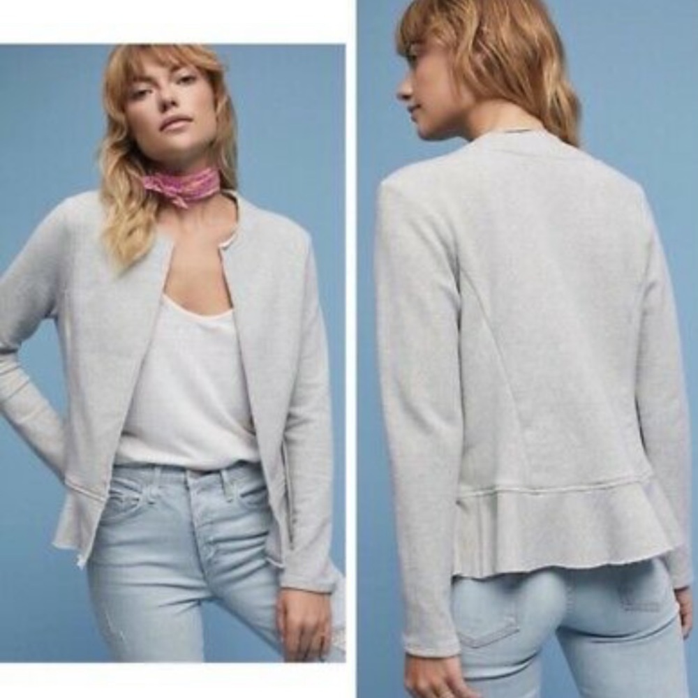 Anthropologie Light Gray Open-Front Cardigan Sweater